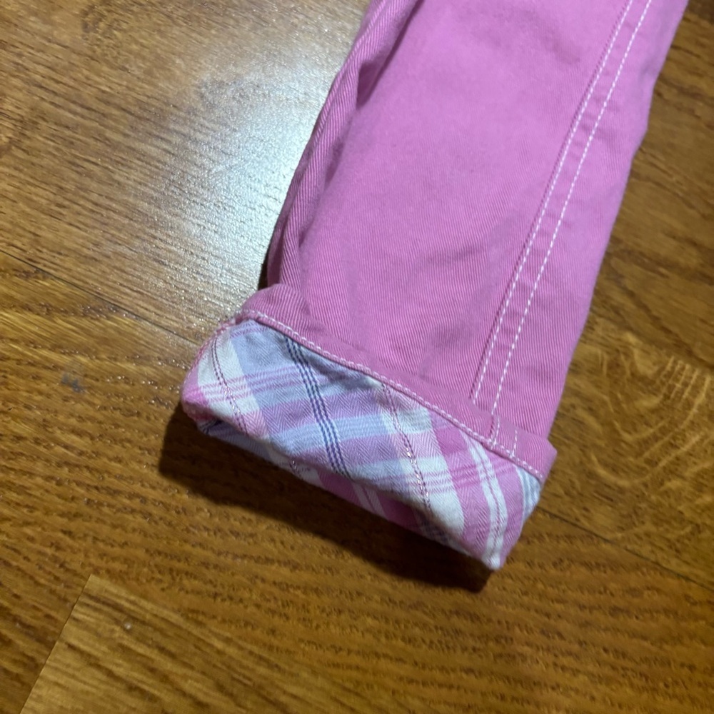 Size 24 months, pink Harley Davidson, jeans, plaid cuff, pearl button EUC - Picture 2 of 6